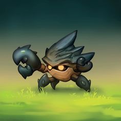 a cartoon character running through the grass with an angry look on his face and arms