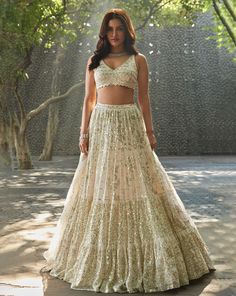 Ivory Multi-Tiered Lehenga Set Seema Gujral, Bridal Clothing, White Lehenga, Georgette Lehenga, Stitched Lehenga, Party Wear Lehenga Choli, Lehenga Blouse, Ethnic Looks, Party Wear Lehenga