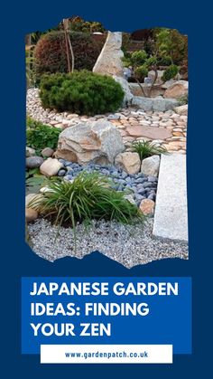 the japanese garden ideas finding your zen book cover is shown in blue and white