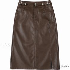 Lasaky - High-Waisted Split Leather Skirt with Butt Bag Casual Fall Skirt With Belt, Casual Belted Skirt For Fall, High Waist Skirt With Belt Loops For Fall, Fall High Waist Skirt With Belt Loops, Chic Brown Skirt With Pockets, Trendy Brown Workwear Skirt, Casual Brown Belted Skirt, High Waist Brown Skirt With Pockets, Office High Waist Brown Skirt