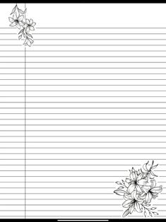 a blank lined paper with flowers on the bottom and black lines in the middle, as well as an empty space for writing