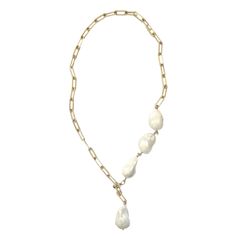 This one's a stunner. Asymmetrical style necklace featuring four sculptural AAA grade cultured baroque pearls that can be worn multiple ways. Adjust the clasp and you can wear it as a drop necklace, dramatic choker with long drop, or wrap it a few times around your wrist for an effortlessly cool bracelet. 14k gold filled. 24" long Baroque Pearl Lariat Necklace With Pearl Charm, Lariat Necklace With Baroque Pearl Chain, Baroque Pearl Drop Necklace With Pearl Chain, Pearl Lariat Necklace With Chain, Baroque Pearl Lariat Necklace With Pendant, Lariat Baroque Pearl Drop Jewelry, Baroque Pearl Lariat With Pearl Drop, Baroque Pearl Drop Lariat Jewelry, Pearl Lariat Chain Jewelry