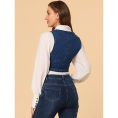 Made of durable cotton and polyester. Soft and comfortable to touch your skin, simple and fashionable. The features of this denim racerback vest are wear-resisting, scoop neck, two faux pockets on the front, button closure, sleeveless, and casual style. The simple style makes you easily match clothes and show your charm. Pair with all kinds of tops, such as chiffon shirts or graphic tees. And it is great for matching with leggings, casual pants, denim pants, or other clothes you want to wear, fo Denim Blue Vest Top For Fall, Fitted Sleeveless Denim Top With Buttons, Trendy Medium Wash Vest With Buttons, Fitted Denim Vest Top, Fitted Cotton Denim Vest Top, Trendy Fitted Denim Blue Vest, Fitted Trendy Denim Blue Vest, Fitted Blue Tank Top With Button Closure, Fitted Medium Wash Vest With Button Closure