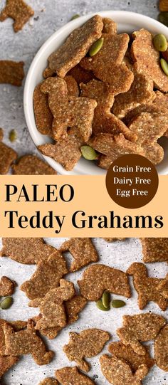 paleo teddy grahams with pumpkin seeds in a bowl