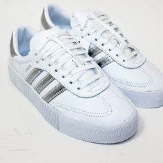 Adidas Sambarose Cloud White Silver Thick Bottom Women's Size: U.S. 5.5 U.K. 4 Eur. 36.5 Bottoms: 1.25" Leather Ee9017 10/10 - Nwt! No Box. Never Worn. Excellent Condition. See Pics! Thank You. Shipping Out Daily! Adidas White Platform Sneakers With Vulcanized Sole, Adidas White Platform Sneakers With Boost Midsole, Adidas Magmur Runner, Adidas Sambarose, Adidas Black Sneakers, Black And Gold Sneakers, Adidas Torsion, Adidas Swift Run, White Running Shoes