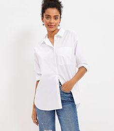 761744 White Shirts Women, Exclusive Clothing, White Button Down Shirt, Petite Jacket, Petite Pants, Pocket Shirt, Petite Tops, White Shirts, Oversized Shirt