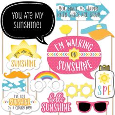 a set of photo booth props with the words you are my sunshine, i'm walking on sunshine