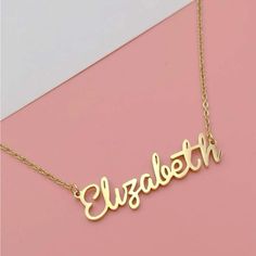 Name Necklace Gold Plated Nwt Elizabeth Elegant Party Name Necklace With Clavicle Chain, Mother's Day Party Name Necklace, Gold Name Necklace For Party, Elegant Name Necklace For Party, White Nameplate Necklace, Elegant White Custom Name Necklaces, Elizabeth Name, Jewelry Name, Name Necklace Gold