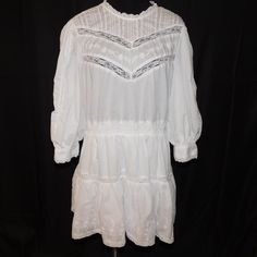 Loveshackfancy X Target Talulah Pintuck Yoke White Cotton Dress Size Xl 3/4 Sleeves Smocked Waist Eyelet & Lace Ties At Neck In Back Armpit To Armpit 22" Top Of Shoulder To Hem 34" Good Pre-Owned Condition Please See All Photos Bohemian Prairie Dress With Ruffles For Daywear, Peasant Style Victorian Dress For Daywear, Bohemian Ruffled Prairie Dress For Daywear, White Ruffled Prairie Dress For Daywear, White Cotton Yoke Top, White Long Sleeve Prairie Dress With Ruffles, White V-neck Smocked Dress, White Bohemian Top With Yoke Detail, Loveshackfancy Natasha Dress White