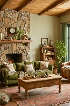 a living room filled with furniture and a fire place