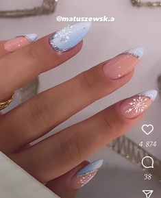 Almond Winter Acrylic Nails, Pastel Winter Nails, Gel Winter Nails, Winter Nails Almond, 2023 Winter Nails, Nail Art Design 2023, Nails Winter Christmas, Winter Nails 2023, Winter Christmas Nails