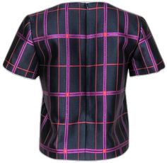 Preppy Black Top For Fall, Casual Tops With Grid Pattern For Fall, Preppy Short Sleeve Plaid Tops, Plaid Short Sleeve Preppy Tops, Trendy Multicolor Tops For Work, Preppy Fitted Plaid Top, Chic Plaid Cotton Tops, Trendy Plaid Tops, Chic Short Sleeve Plaid Top