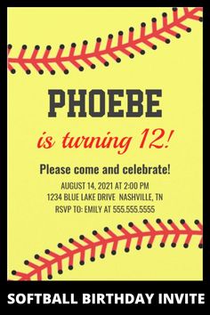 a birthday party with a baseball theme and the words phoebe is turning twelve