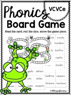 the phonicic vcce board game with an image of a green frog on it