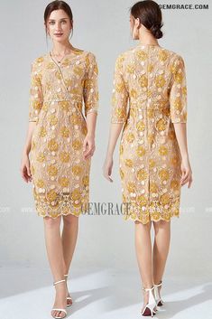 10% off now|Free shipping world-wide. L-5XL Gold Embroidered Sheath Party Dress with Half Sleeves at GemGrace. Click to learn our pro custom-made service for wedding dress, formal dress. View #WeddingGuestDresses for more ideas. Mother Of The Bride Half Sleeve Dresses For Spring, Spring Mother Of The Bride Dress With 3/4 Sleeves, 3/4 Sleeve Mother Of The Bride Dress For Party, Elegant Dresses With Floral Embroidery And 3/4 Sleeves, Gold Short Sleeve Formal Dress, Elegant Embroidered Half Sleeve Dress, Elegant Embroidered Half-sleeve Dress, Gold Embroidered V-neck Dress, Elegant Yellow Dress With Floral Embroidery