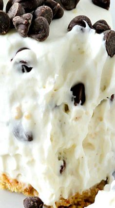 an ice cream dessert with chocolate chips on top