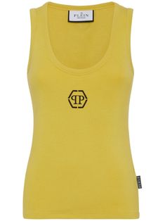 Philipp Plein hexagon-logo Cotton Tank Top - Farfetch Hexagon Logo, Philipp Plein, Cotton Tank Top, Jersey Top, Leather Patches, Cami Tanks, Vintage Logo, Office Wear, Stretch Cotton