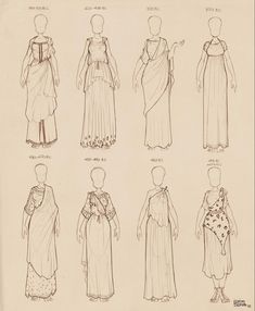 an old fashion drawing shows different types of dresses