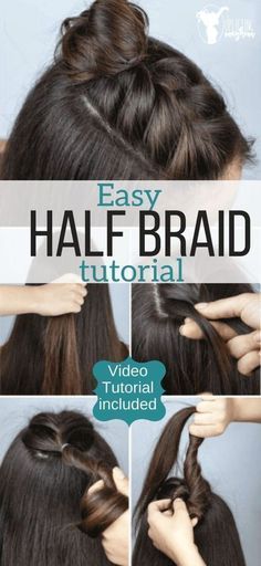 Adorable half braid tutorial. Freshen up you hairstyle with this easy updo that is super cute! Video tutorial included. Braided Hairstyle Tutorial Videos, Braid Hairstyle Tutorial, Half Braid, Easy Updo, Cute Video, Long Box Braids, Braid Hairstyle, Easy Updos, Hairstyle Tutorial