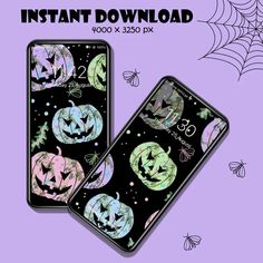 two iphone cases with halloween pumpkins on them and the text, instant download