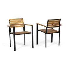 two wooden chairs sitting next to each other on top of a gray surface with black legs