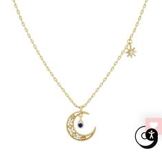 Celestial Star Necklace For Party, Celestial Pendant Necklaces For Party, Celestial Clavicle Chain Necklace For Party, Blue Necklace With Sun And Moon Design For Gift, Blue Crescent Necklace For Gifts, Blue Sun And Moon Design Necklace For Gift, Blue Moon Necklace For Gift, Moon-shaped Clavicle Chain Necklace For Party, Celestial Star-shaped Necklace For Party