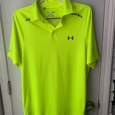 Under Armour Bright Fluorescent Neon Yellow Green Short Sleeve Athletic Polo Shirt. Light Weight With Stretch. Nwot. Short Sleeve Collared Polo. Loose Fit. Medium. 22 Pit To Pit. 28 Length. Yellow Sporty Shirt For Sports, Sporty Yellow Shirt For Sports, Yellow Sports Shirt For Summer, Yellow Summer Sports Shirt, Casual Green Under Armour Top, Casual Green Tops By Under Armour, Neon Cotton Short Sleeve Tops, Under Armour Shirts, Green Shorts