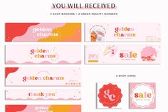 the golden charms sale banner is shown in pink and orange