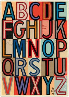 the alphabet is made up of different colors and shapes, including letters that appear to be multicolored