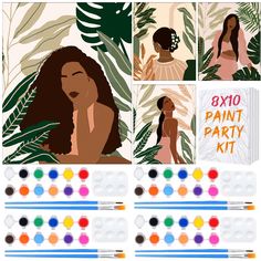 the paint party kit includes an image of a woman with long hair