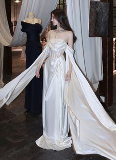 #promdress, #weddingdress, #weddings, #gown, #whitegown, #dresses White Satin Prom Dress, Dress White Long, Prom Dress White, Chic Evening Dress, Multi Way Dress, Velvet Prom Dress, Fairy Tale Wedding Dress, Dress Graduation, Ceremony Dresses