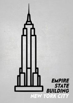 the empire state building in new york city is shown on a white background with black lettering