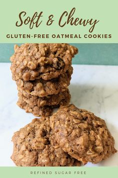 soft and chewy gluten - free oatmeal cookies stacked on top of each other