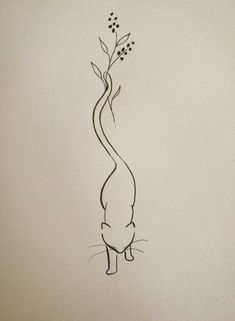 a drawing of a cat standing next to a plant