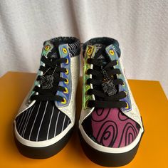 Sally & Jack Disney Nightmare Before Christmas Mid Top Sneakers Size 6 Mickey Mouse Shoes, Casual Tennis Shoes, Canvas Sneakers Womens, Lilo And Stitch Ohana, Slipon Sneakers, Disney Shoes, Mid Top Sneakers, Glitter Sneakers, Mid Top