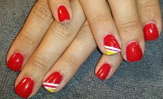 Shellac KC Chiefs inspired nail art Sport Nails, Nail Shellac, Nail Tricks, Fingernail Ideas