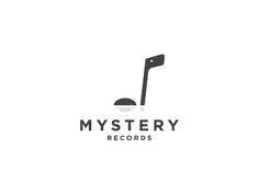 the mystery records logo is shown in black and white, with a shovel sticking out of it