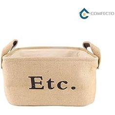 a bag with the words etc on it and an e t c in black ink