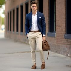 Blazer With Chinos Men, Men's Blazer Outfit Casual, Mens Blazer Outfit Casual, Blazer Combinations For Men, Formal Blazer Outfits Men, Beige Chinos Men Outfits, Cream Blazer Outfit Men, Grwm Men, Formal Blazer Outfits