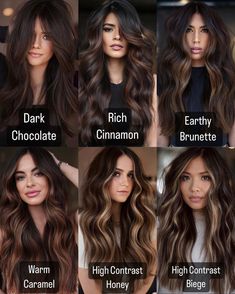 "Fall Hair Goals: Cute Calico Ideas" "Witchy Back to School Hairstyles Inspired by Narcissa Malfoy" Temporary Highlights For Black Hair, Brunette Hair Tones, Money Pieces For Black Hair, Balayage Hair Color For Black Hair, Dark Brunette Hair With Caramel Highlights, Fall Hair Tones, Edgy Brown Hair Color, Boho Haircolor, Latina Balayage