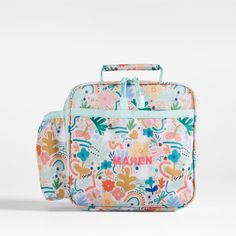 A fun and functional lunch box that's built to handle all the thrills and spills of the day. A colorful collection of garden friends flit and flutter over the bag's bright white exterior, and light aqua trim gives it a fresh flourish. Constructed of food-safe and supremely durable polyester made from recycled water bottles, our lightweight, easy-clean lunch box is roomy enough to hold multiple storage containers. Plus, it's insulated to keep meals just the way your kid likes them—hot, cold or so Playful Multicolor Lunch Box For Playtime, Playful Multicolor Lunch Box For Daycare, Multicolor Rectangular Lunch Box For Playtime, Playful Back To School Lunch Bag, Playful Multicolor Lunch Bag, Cute Multicolor Rectangular Lunch Box, Playful Green Lunch Bag For School, Playful Rectangular Lunch Bag For Playtime, Multicolor Rectangular Lunch Bag For Playtime