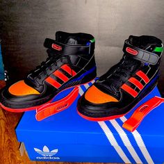 Cblack/Cblack/Boblue/Noises/Bleecl Size 9 Gw1622 Original Shoes Adidas, Adidas Black, Black Orange, Black Adidas, Mens Shoes Sneakers, Adidas Shoes, Adidas Men, Orange Black, Adidas Originals