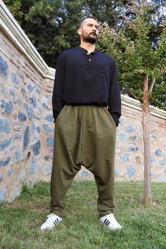 Mens Big And Tall Pants, Green Harem Pants Men For Winter, Plus Size Drop Crotch Pants, Extra Tall Dance Pants, Loose Fit Festival Pants by OdanasCharm on Etsy Viking Pants, Medieval Pants, Pants For Winter, Winter Lovers, Yoga Pants Men, Harem Pants Men, Cotton Harem Pants, Black Harem Pants, Festival Pants