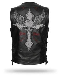 harley-skull-leather-jacket Harley Skull, Harley Davidson Clothing, Leather Waistcoat, Mens Outdoor Clothing, Black Motorcycle, Embroidered Leather, Motorcycle Style, Buffalo Leather, Genuine Leather Jackets