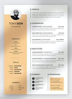 a clean and modern resume template with gold accents