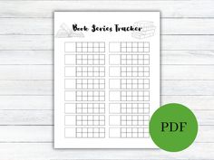 the printable book series tracker is shown next to a green circle on a white wooden background