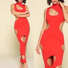 Sexy Red Cut Out Mock Neck Maxi Dress. 91% Rayon 9% Spandex Red Fitted Bodycon Dress For Club, Red Bodycon Dress For Club, Fitted Cutout Midi Dress For Club, Red Flirty Bodycon Dress For Club, Red Fitted Midi Dress For Night Out, Flirty Red Bodycon Dress For Club, Fitted Red Midi Dress For Night Out, Red Stretch Midi Dress For Night Out, Red Bodycon Dress For Club In Spring