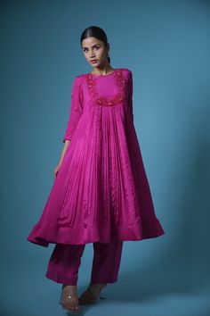 Hand embroidered pink purple Anarkali with matching pants / anarkali suit set / anarkali dupatta USA /chinnon suit set / Indian dresses/ voggish / pure silk anarkali anarkali dress with pant/ kurta set women          Looking for a perfect indian dress/anarkali/suit sets that are trendy, unique and easy to carry !! yess, You are at the right place. we carry such versatile pieces of anarkalis and suit sets that really let you stand out in any occassion !!      featuring this beautiful pure chinnon dress in purple pink color with hand embroidered On  neck and  sleeves paired with matching pants as shown !! A very trendy comfortable combo look makes your occasion Perfect !! Ready to ship !! matching dupatta can be done at an extra cost !! Details :  - color : pink hand embroidered  - Dress : p Anarkali With Pants, Indian Dresses Anarkali, Purple Anarkali, Silk Anarkali, Embroidered Anarkali, Dresses Pink, Anarkali Suit, Kurta With Pants, Anarkali Dress