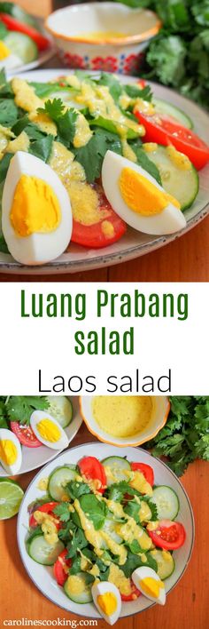 two plates filled with different types of food and the words luang prabang salad