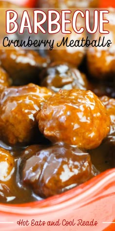 barbecue cranberry meatballs with sauce in a red bowl